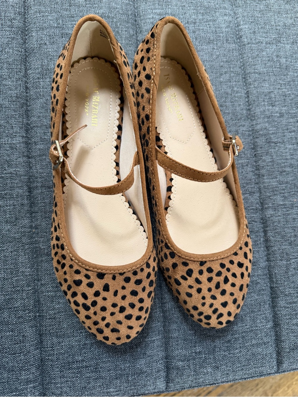Isaac Mizrahi Leopard Print Mary Jane Flats in Tan and Black